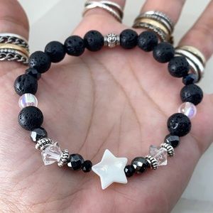 Star crystal bracelet .Herkimer diamond mother of pearl star charm bead bracelet